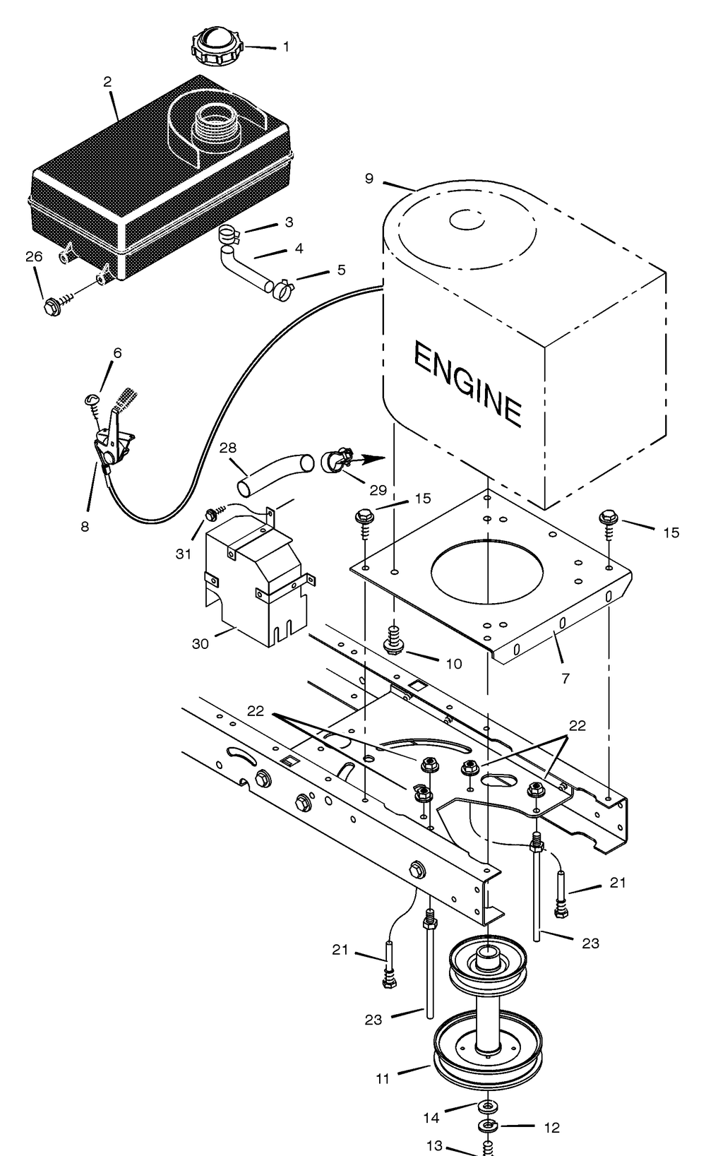 Engine Mount Diagram and Parts List for 405014X92A 2001 Briggs and Stratton Lawn Tractor